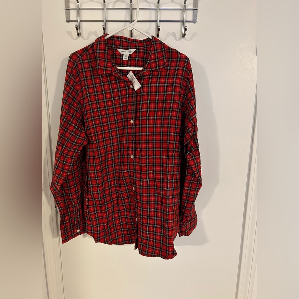 Old Navy Red and Black Checkered Button Down Shirt